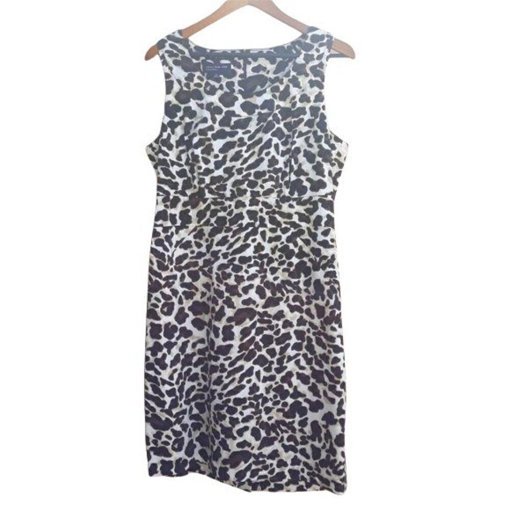 Jones New York Day To Night Leopard Scoop Neck‎ Sleeveless Sheath Dress Sz 14